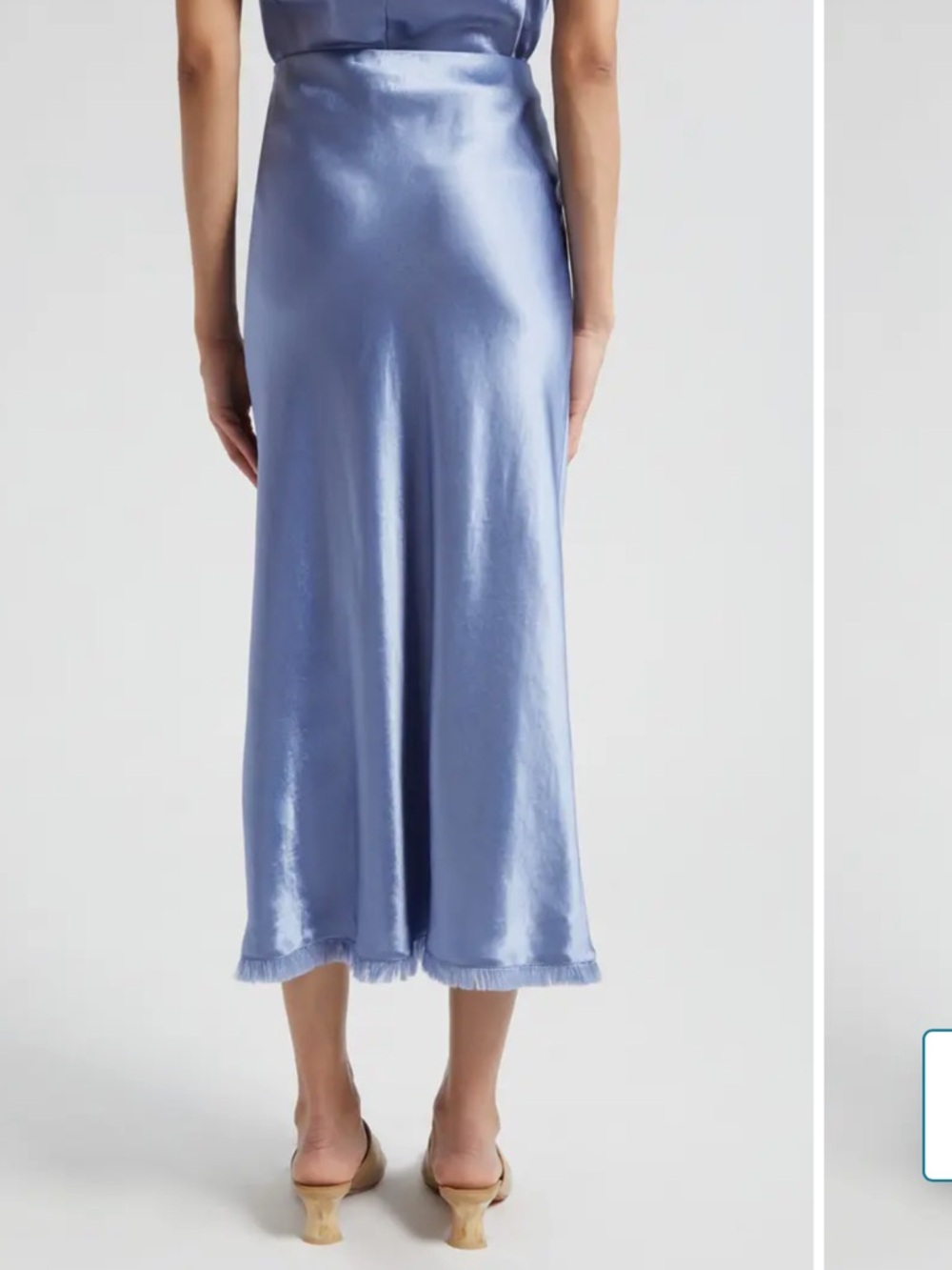 Vince blue midi satin skirt with frayed trim - Picture 2 of 10